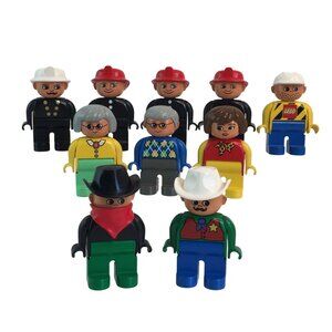 Vintage Lego Duplo Figure Lot of 10 People Firefighter Construction Western